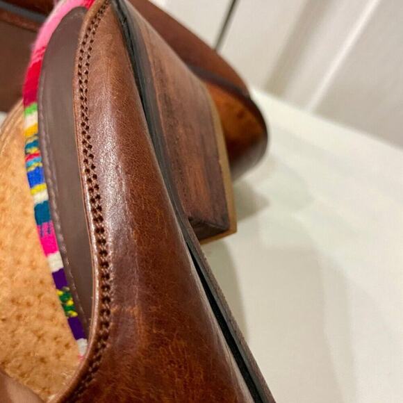 TEYSHA MULES SLIDE ON SHOES BOHEMIAN FRINGE 100% LEATHER/MAYAN TEXTILE Sz 6.5 - Picture 13 of 16